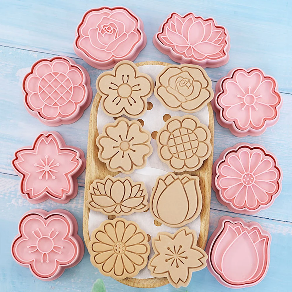 8Pcs/set Plastic 3D Cookie Cutters Cartoon Cute Cookie Molds Stamp Biscuit Cutter Kids Diy Baking Tools Kitchen Pastry Accessory Cookie Cutter Cookie Mould Cookie Printing Mold