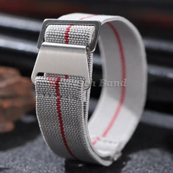 Nylon Braided Elastic Watch Band Strap - Sport Bracelet Wristbelt - 18mm (GrayRed - silver)
