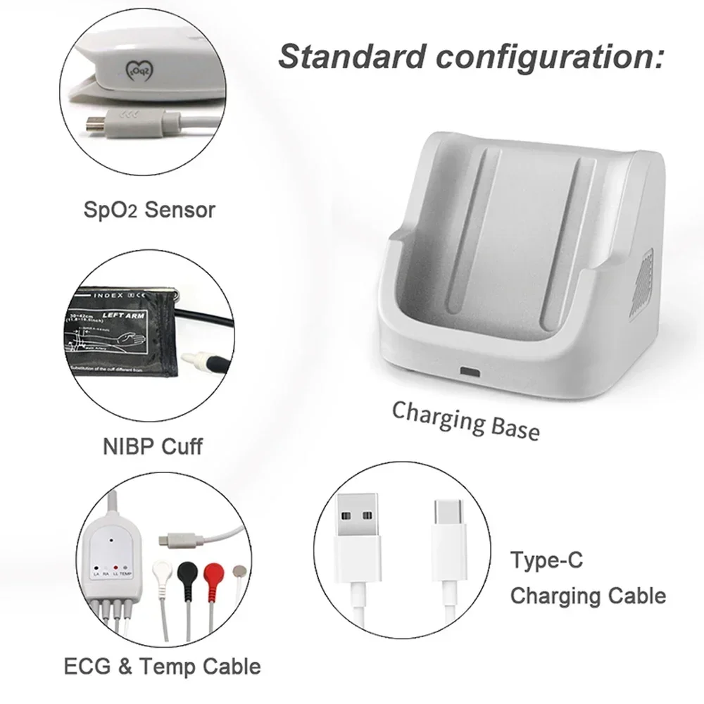 Handheld 6 Parameters Vital Signs Monitor Adult Portable Patient Monitor SpO2 PR HR ECG RESP NIB Support Bluetooth Conect