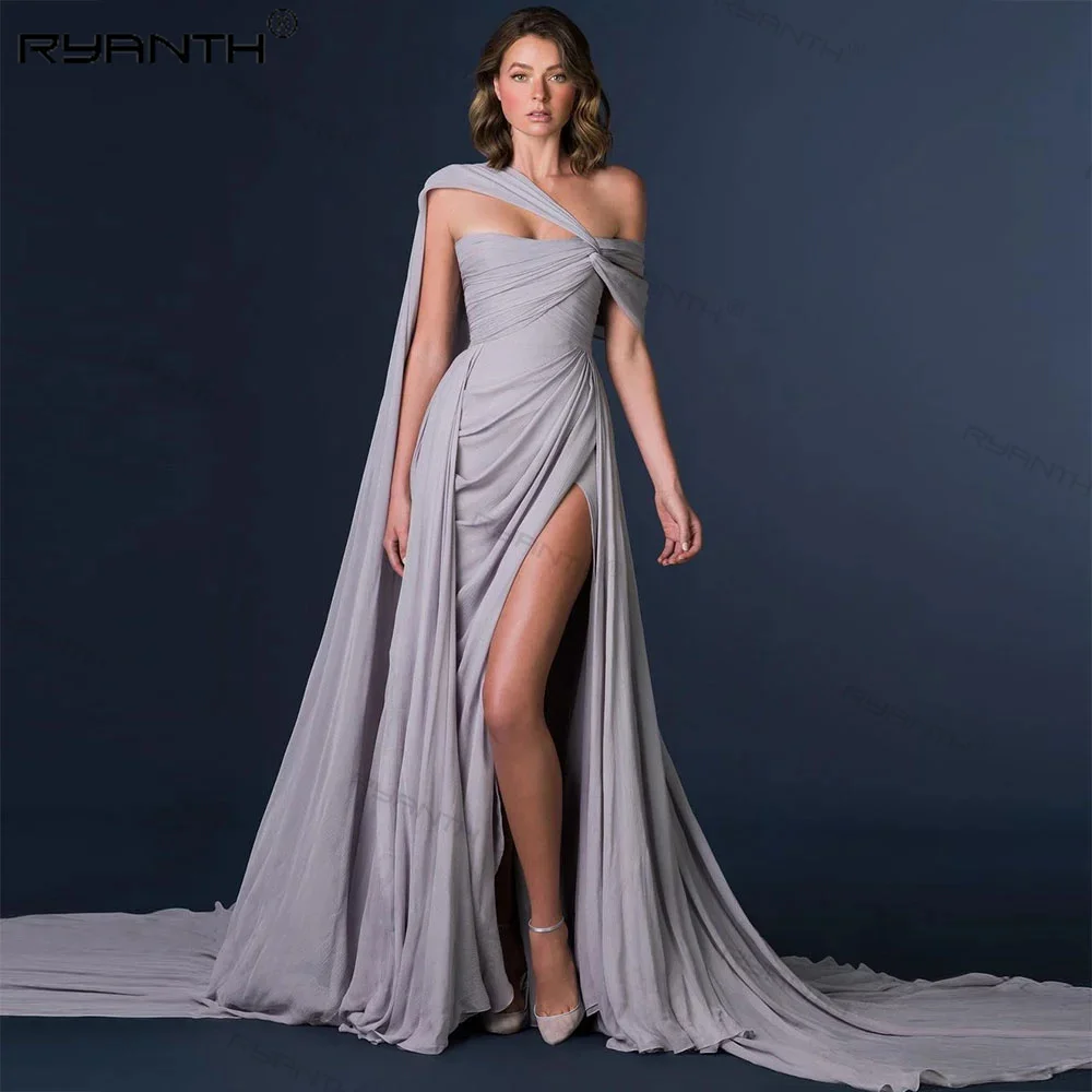 

Ryanth Side Split Mermaid Evening Dress for Women High Waist Pleat Prom Dress Strapless Celebrity Dress vestidos de gala mujer