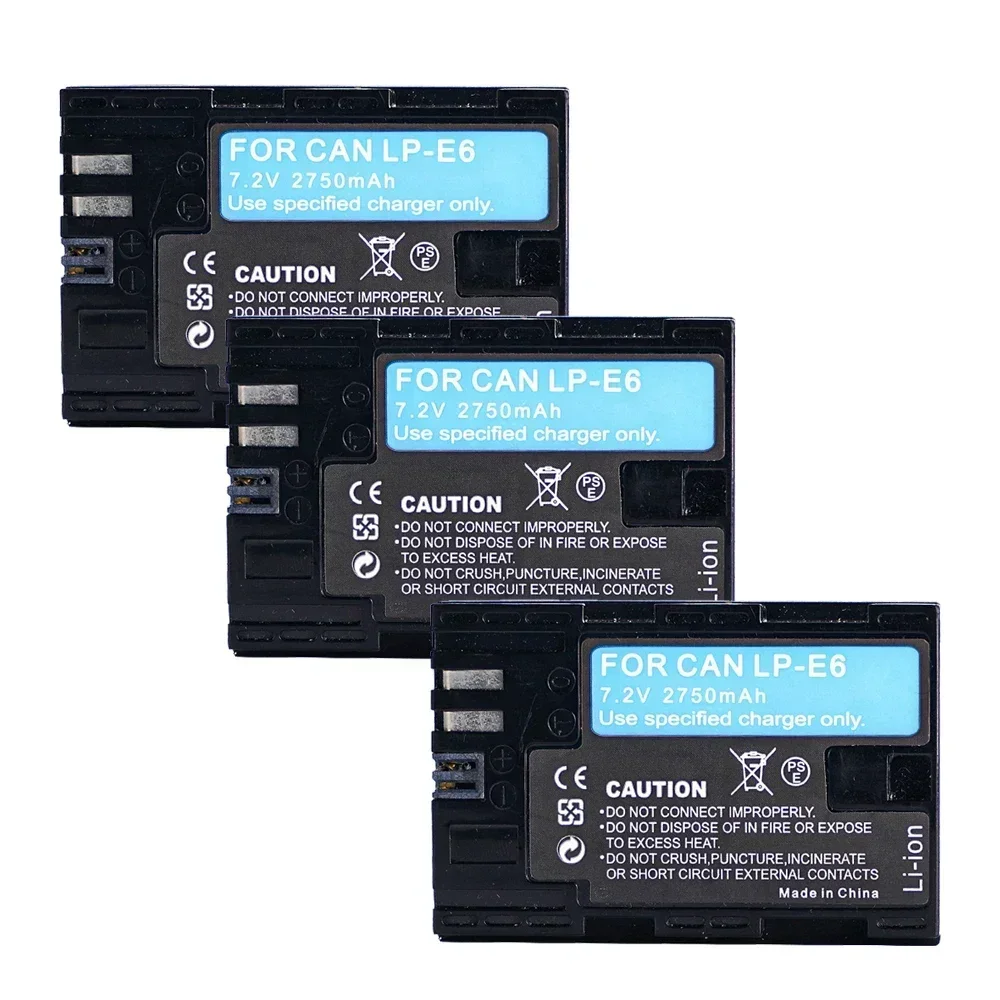 DuraPro Kit 2 Batterie LP-E6 + Caricatore USB Doppio Con Porta Type-C | 2650mAh Per Canon EOS 5D, 6D, 7D, 60D, 70D, 80D