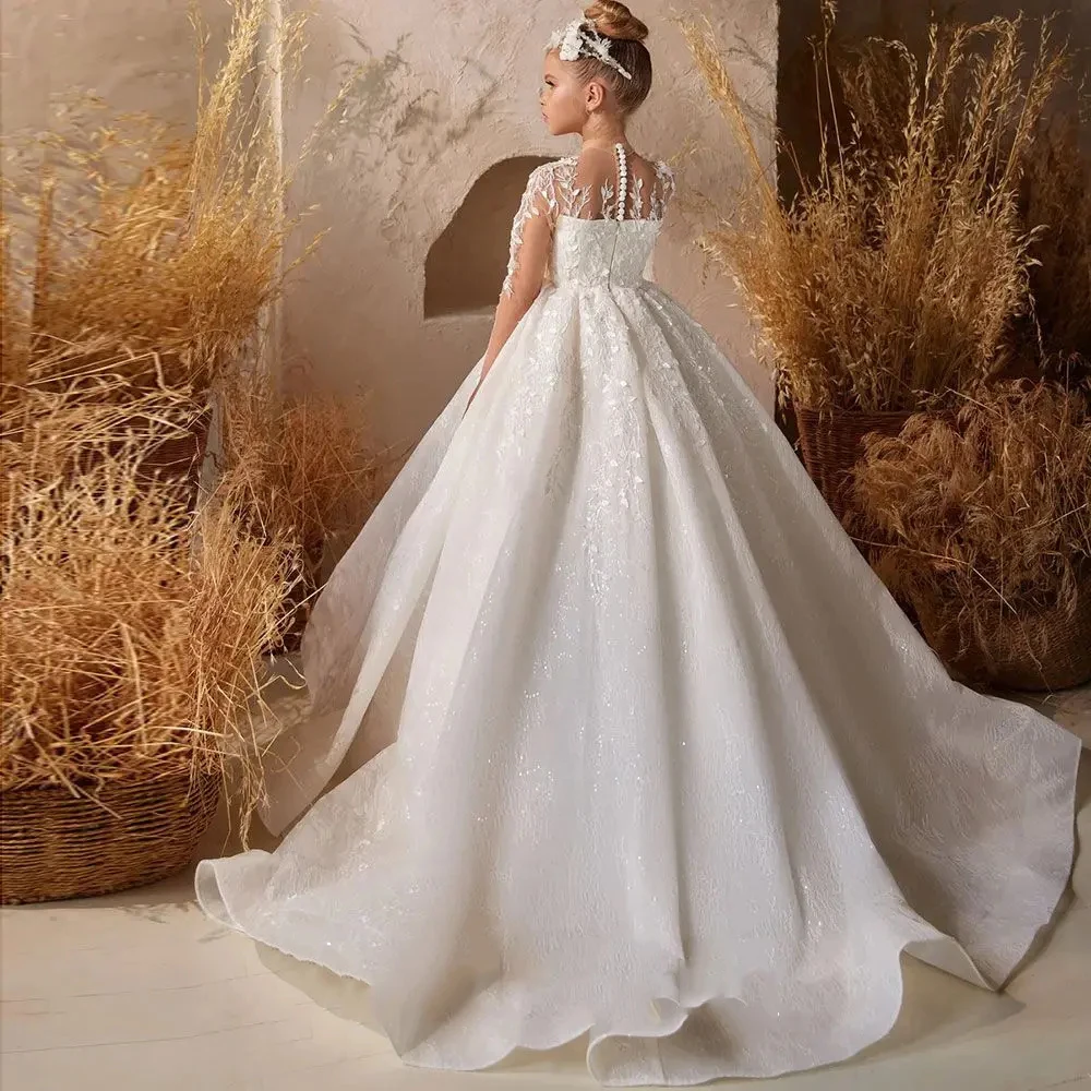 thumbnail image 2 of HIHCBF Flower Girl Dress - Lace Applique Tulle Pageant Gown For Weddings & Special Occasions 2 of 10