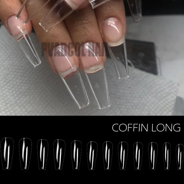 240pcs Gelly Tips Soft Gel Nail Extension Tips Full Cover Pre-shaped Sculpted Long Coffin Stiletto False Tip Quick Building Mold Coffin Long