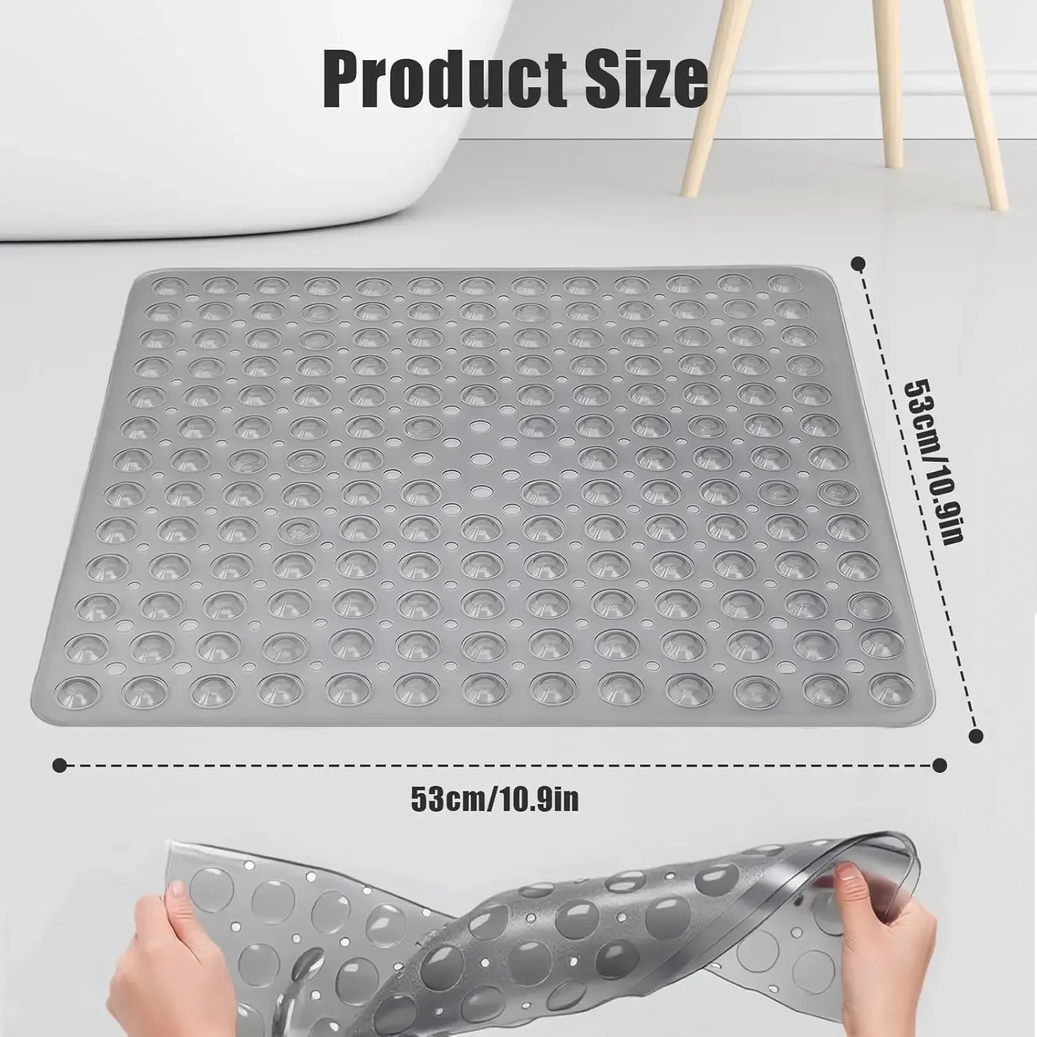 Premium Non-Slip Square Bath Mat for Shower and Tub - 53x53cm
