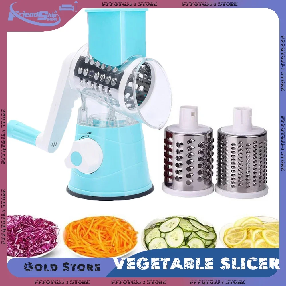 Rotary Vegetable Slicer Cutter Manual Kitchen Chopper Machine 3 Sharp Drums Garlic Potato Shredder Kitchen Accessories vegetable slicer fruit slicer onion slicer holder onion slicer vegetable cutter garlic chopper food slicer potato slicer apple slicer apple cutter