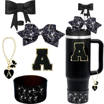5PCS Cup Accessories for Stanley 30oz 40oz Tumbler Straw Cover Cap Bow Ties Decorate Letter Sticker and Charm Chain Cup Boot