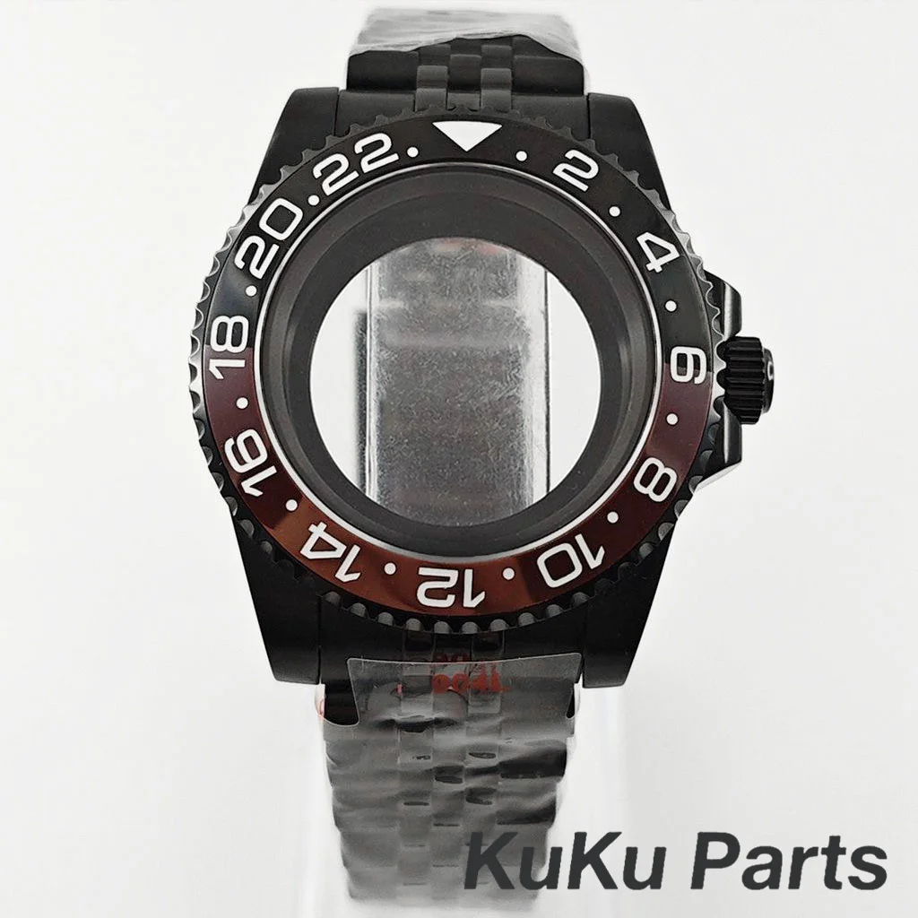 Black Purple GMT Bezel Watch Case with PVD Black Jubilee Bracelet and Sapphire Crystal