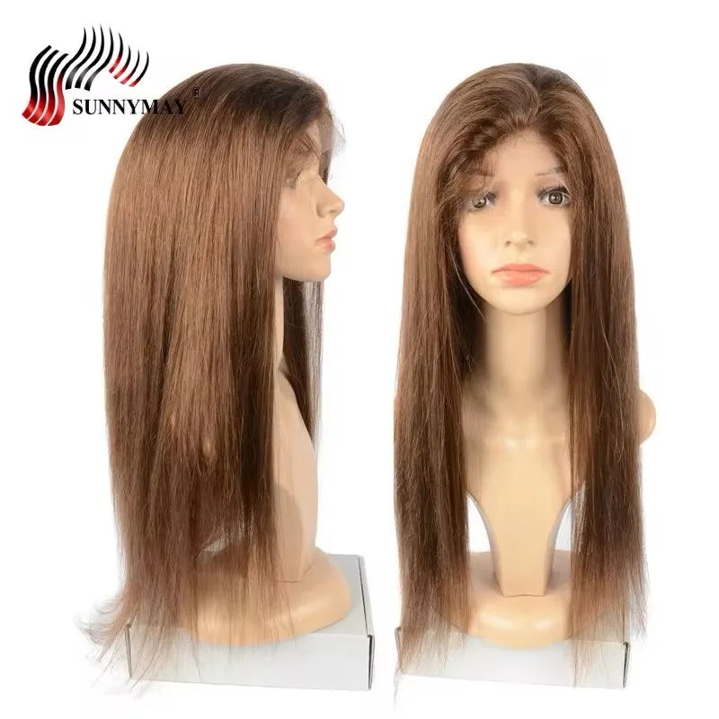 Human Hair Wigs Silk Base Full Lace Straight Glueless Brazilian Virgin With Baby Hair #4 Color For Sunnymay