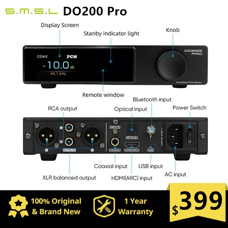 

SMSL DO200 PRO HiFi Balanced Decoder 12x CS43131 DAC Chips Full MQA Decoding Hi-res Pre-amp Bluetooth5.1 HDMI-ARC For PS5 Switch