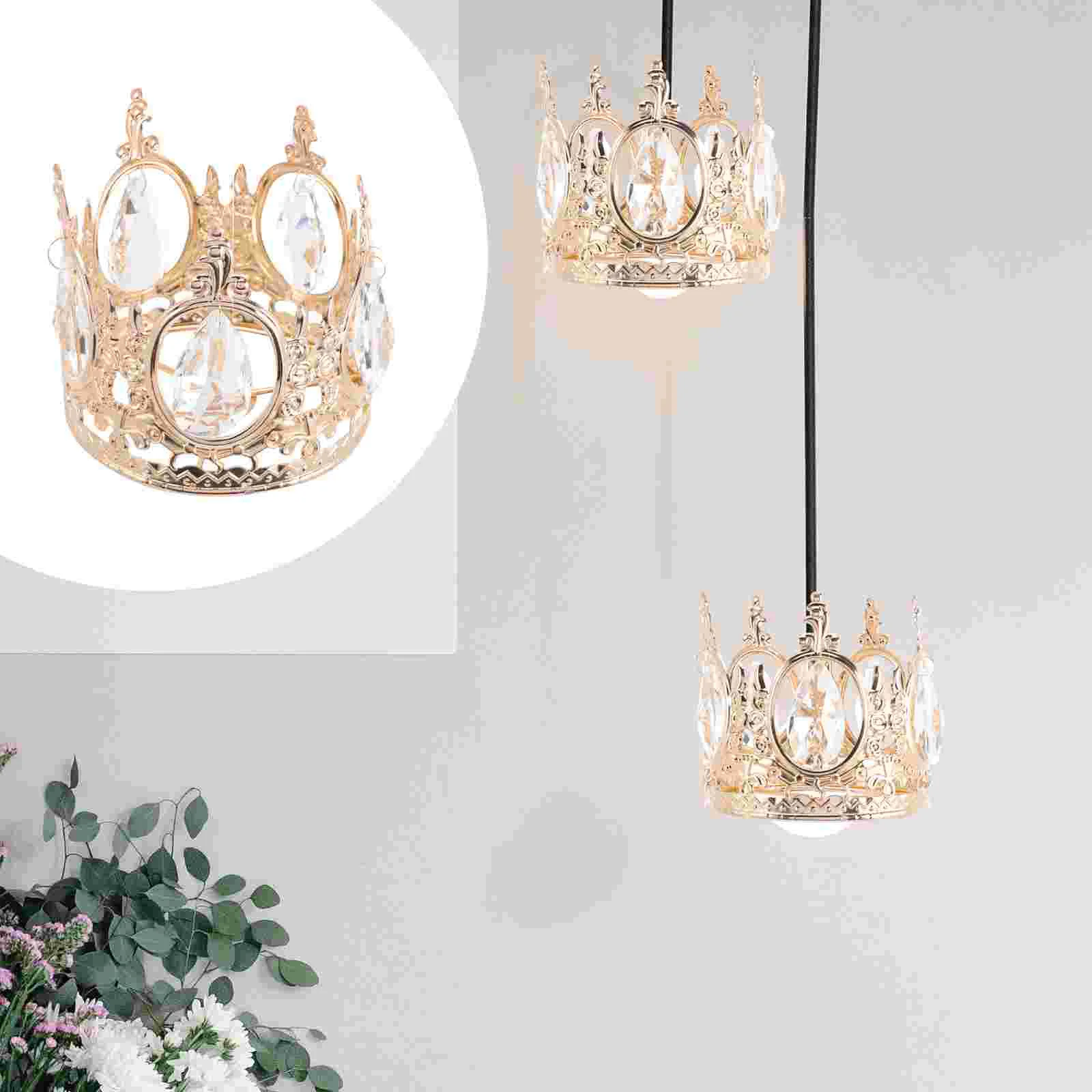 

Hanging Lamp Shade Table Stand Pendant Decoration Chandelier Pendants Ceiling Light Crown Metal Crystal