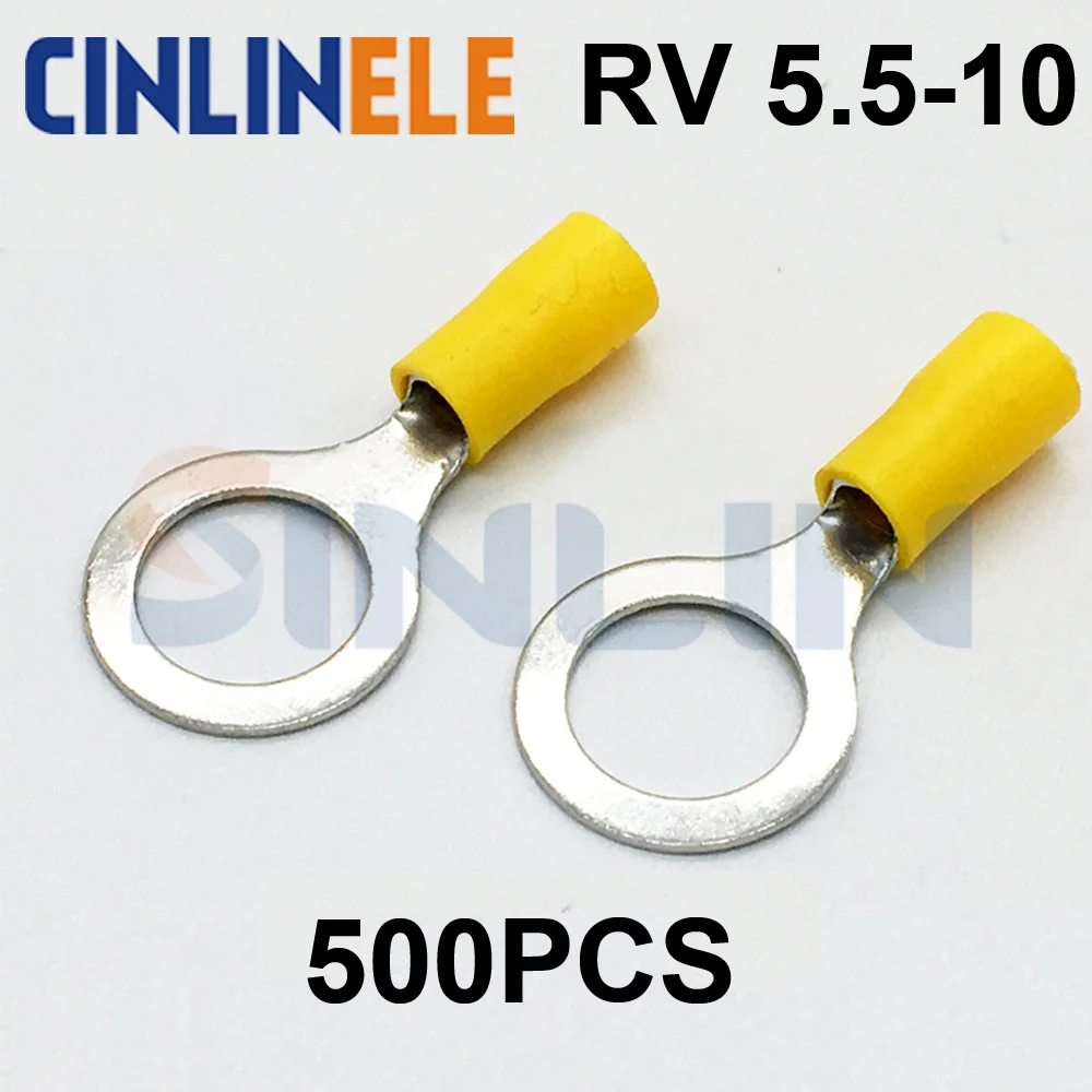 500pcs Crimp Terminal Rv5.510 1210awg 4.66.64mm^2 Crimp Ring Yellow