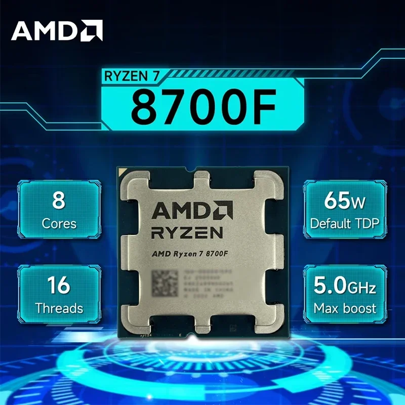 AMD 라이젠 7 8700F 프로세서 8코어 16스레드 4.1GHz 기본 속도 5.0GHz 최대 부스트 속도 AM5 소켓 24MB 게임 캐시 4nm 65W TDP DDR5 데스크탑 CPU