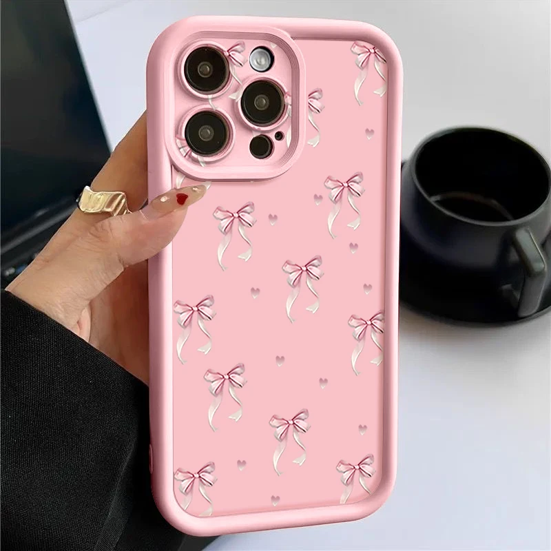 Shockproof Pink Bow Printed Soft Silicone Phone Case
