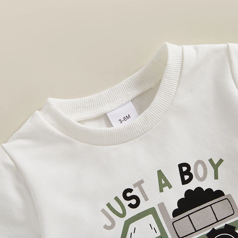 Toddler Boy Shorts Set Baby Boys Letter Truck Print Short Sleeve T-shirts Solid Elastic Waist Shorts 2 Piece Summer Clothes