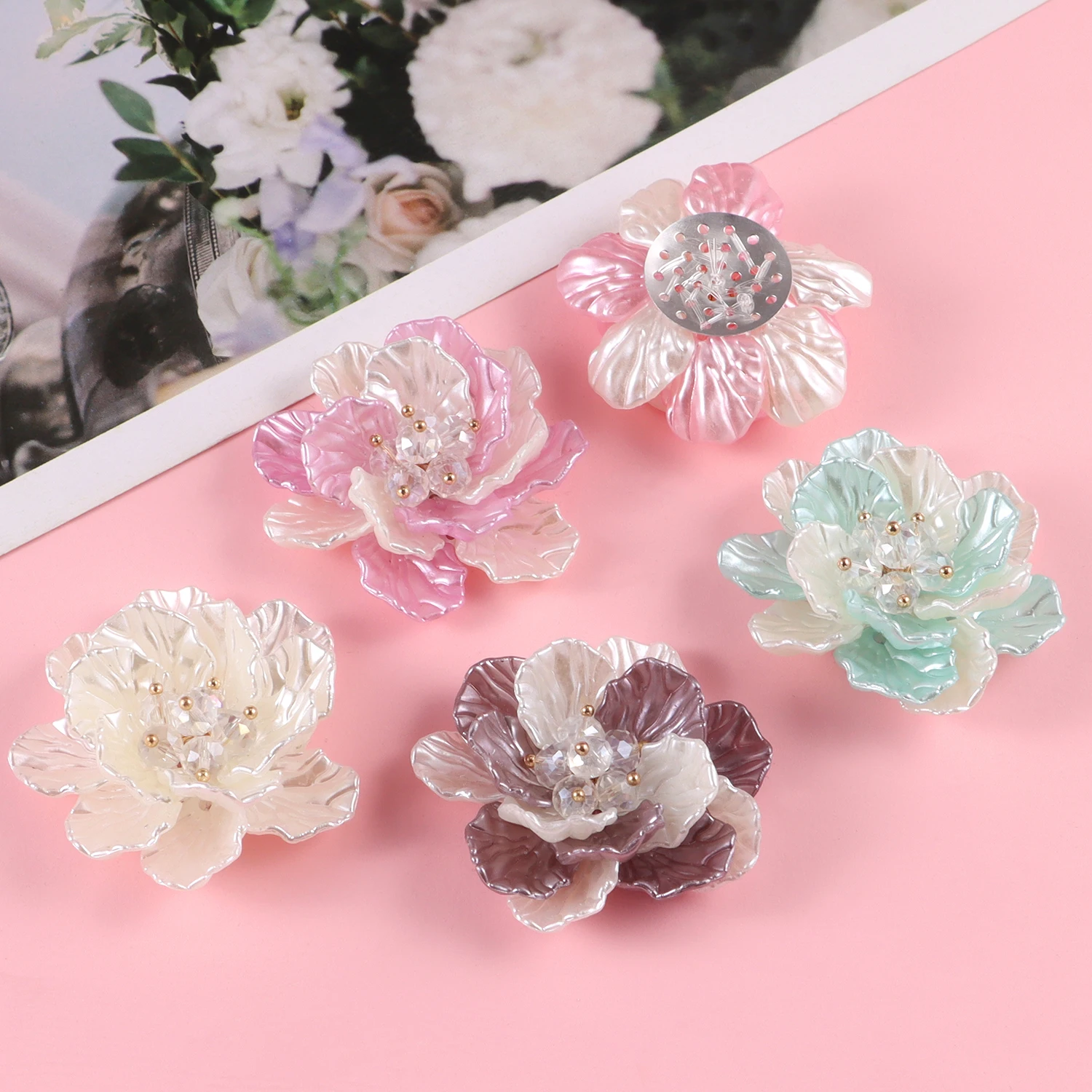Acryl Imitation Perle Blumen Matt Blütenblatt Nähen Patch für Hochzeit Kleidung Decor DIY Handwerk Schmuck Machen Zubehör – Detail 5