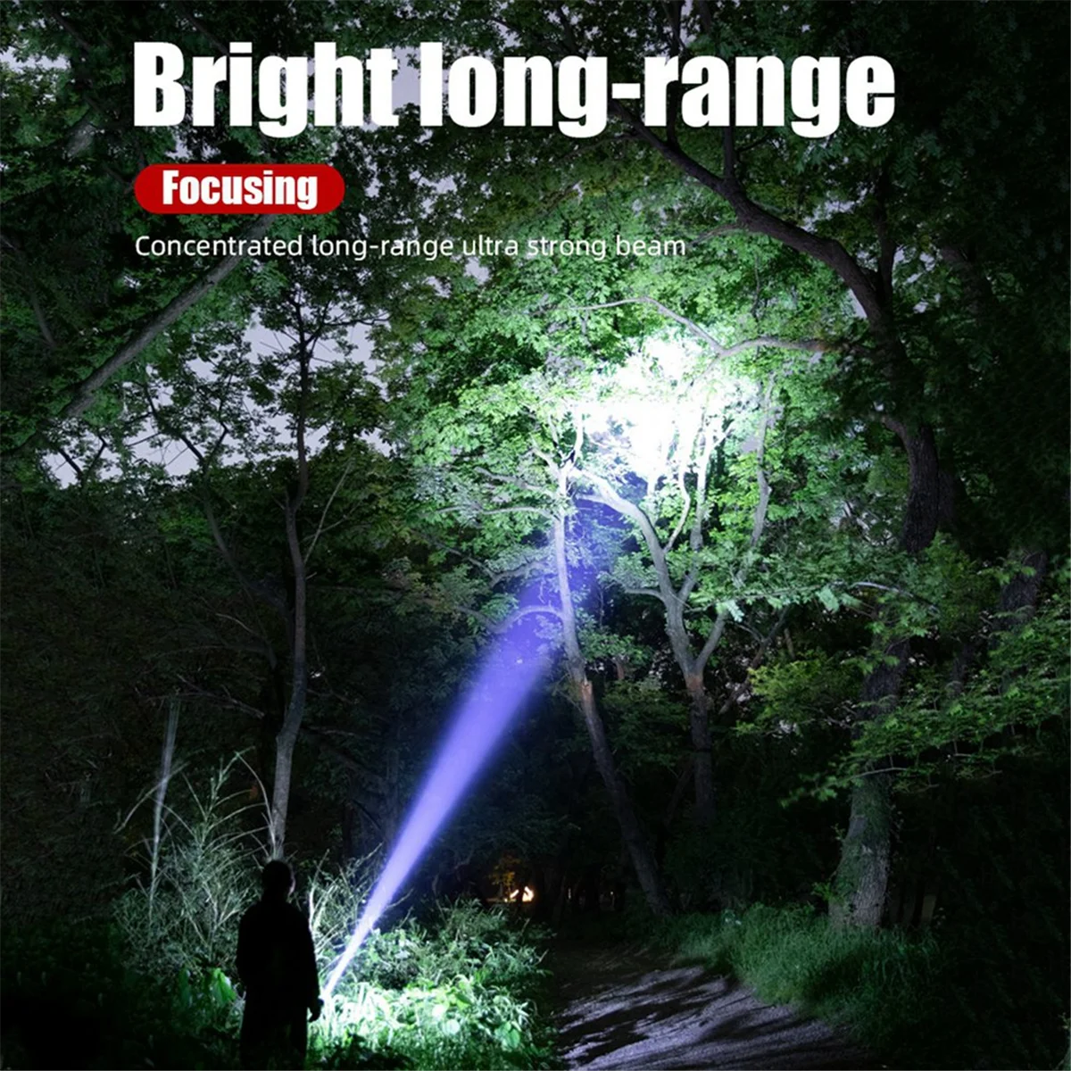 BAAU Zoom Flashlight Long Range Outdoor Household Flashlight Rechargeable Portable