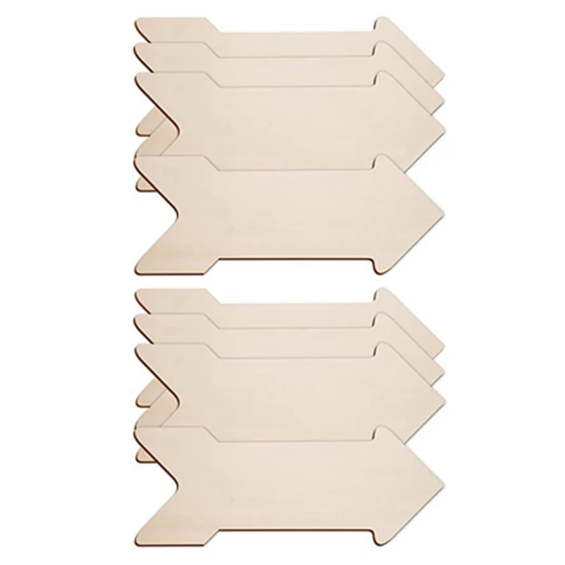 8PCS Wooden Arrow Shape Cutouts Slice Unfinished Arrow Wood Sign Blank Hanging Wooden Plaque Wood Slice Color