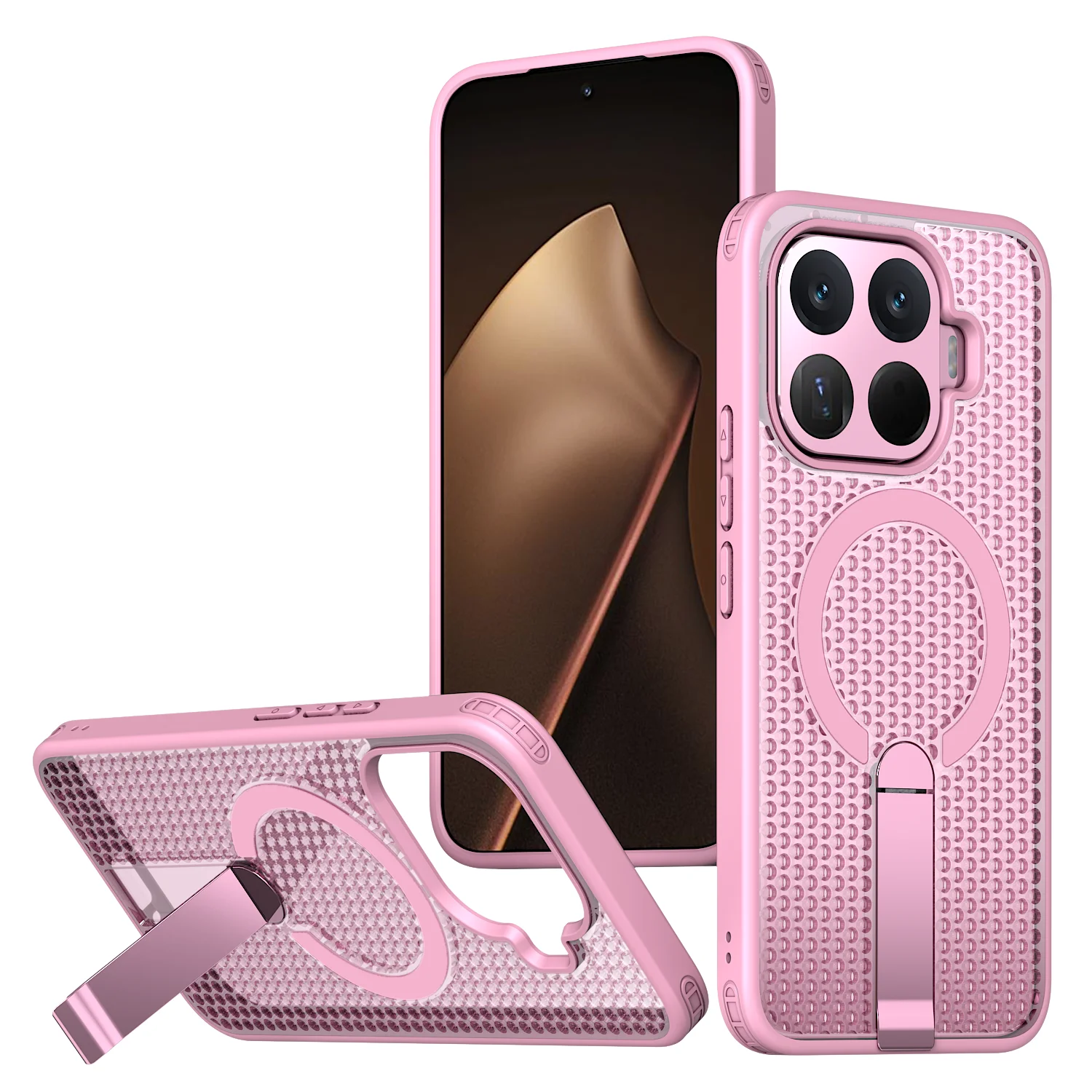 Magnetic Armor Phone Case with Cooling Hole Design and Metal Bracket - TPU Frame Acrylic Shockproof Cover