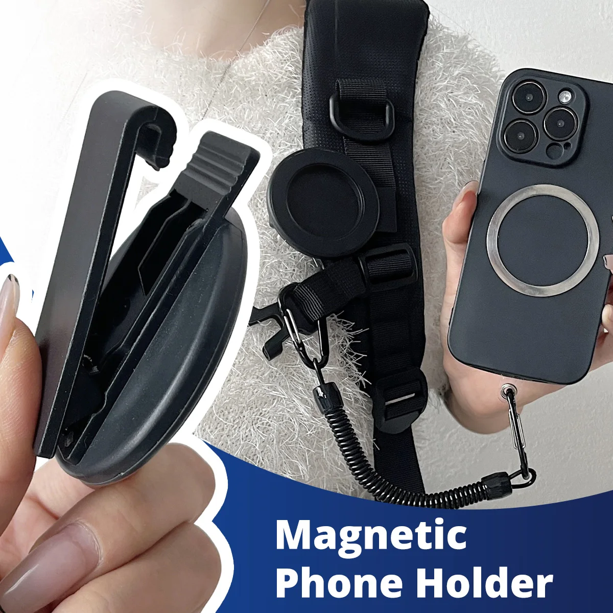 Magnetic Belt Clip Phone Holder with Hook and Stand
