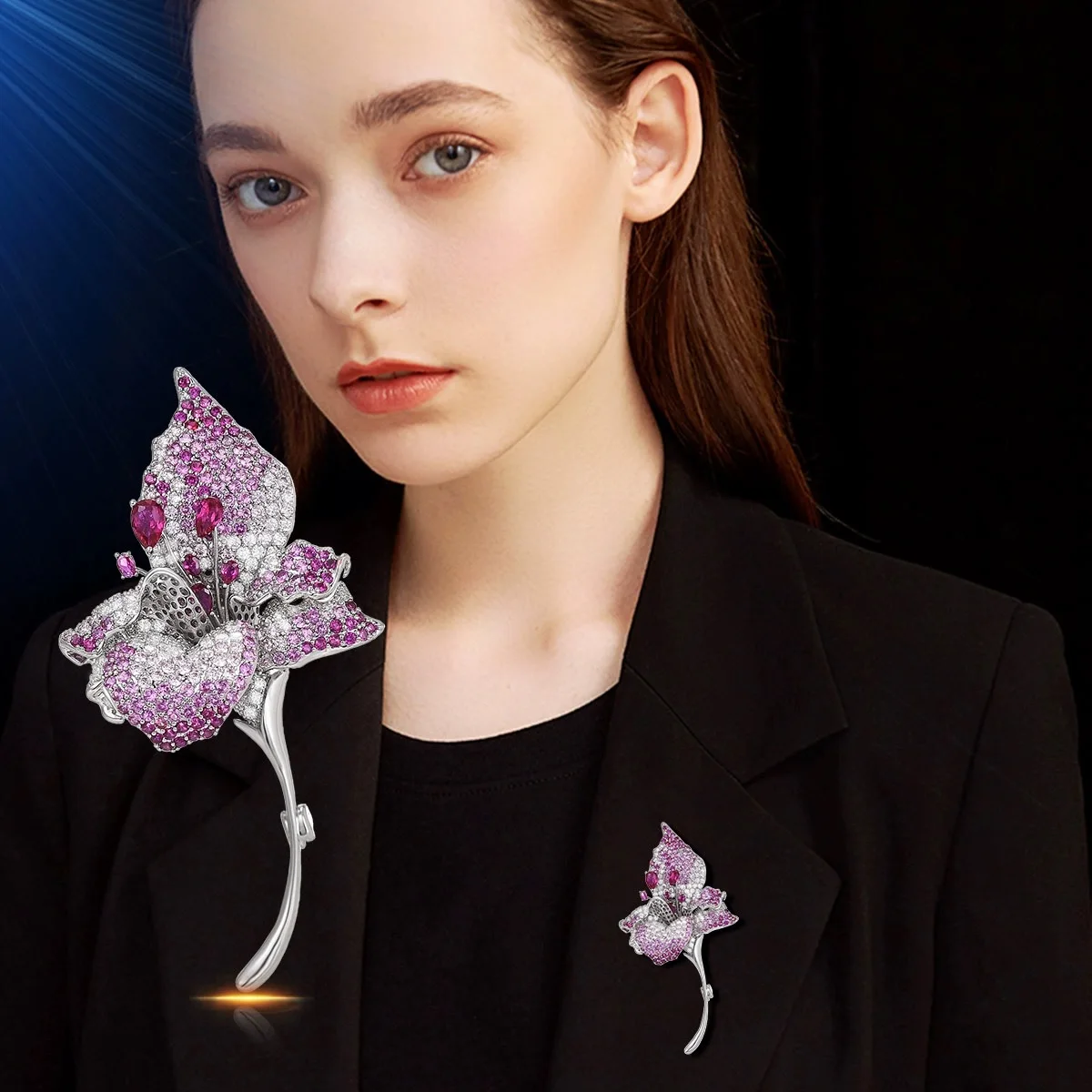 Exquisite Zircon Flower Brooch,Peony & Plum Blossom Corsage