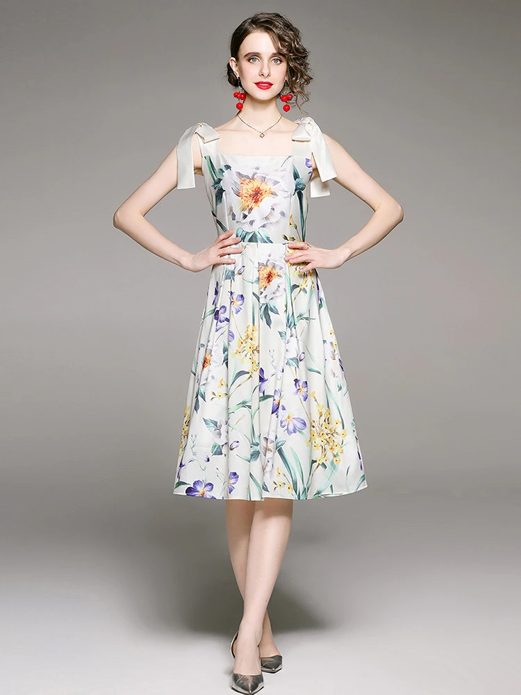 Merchall Fashion Runway Summer Midi Dress 2022 New Women's Bow