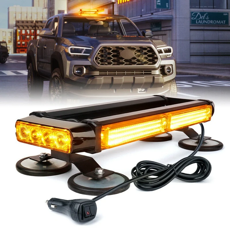 

Yellow/Amber Rooftop COB LED Strobe Flashing Light Bar Double Side Emergency Hazard Warning Beacon Lights 21 Flash Modes