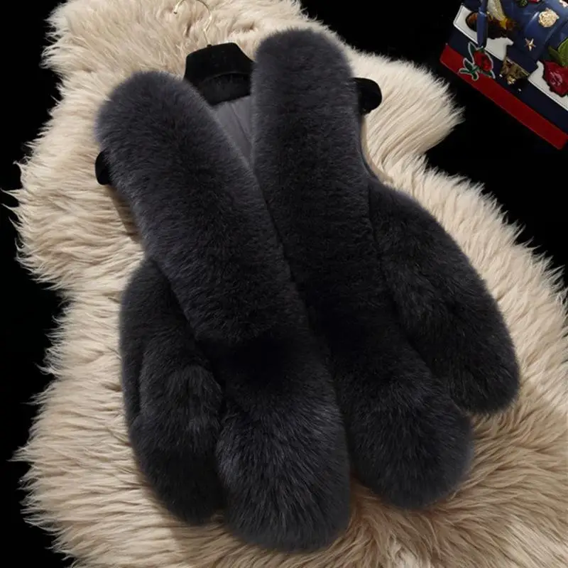 Women's Faux Fox Fur Coat, Thick Warm Casual Waistcoat, Slim Short Outwear, Monochromatic Fashion Outwear, Winter, New, 2024