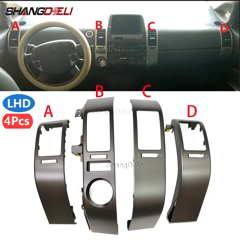4Pcs/ Set Car Dashboard Air Vents Trim Frame Fit For Toyota Prius 2004-2009 Air Conditioner Outlet Panel Cover Dark Gray Color