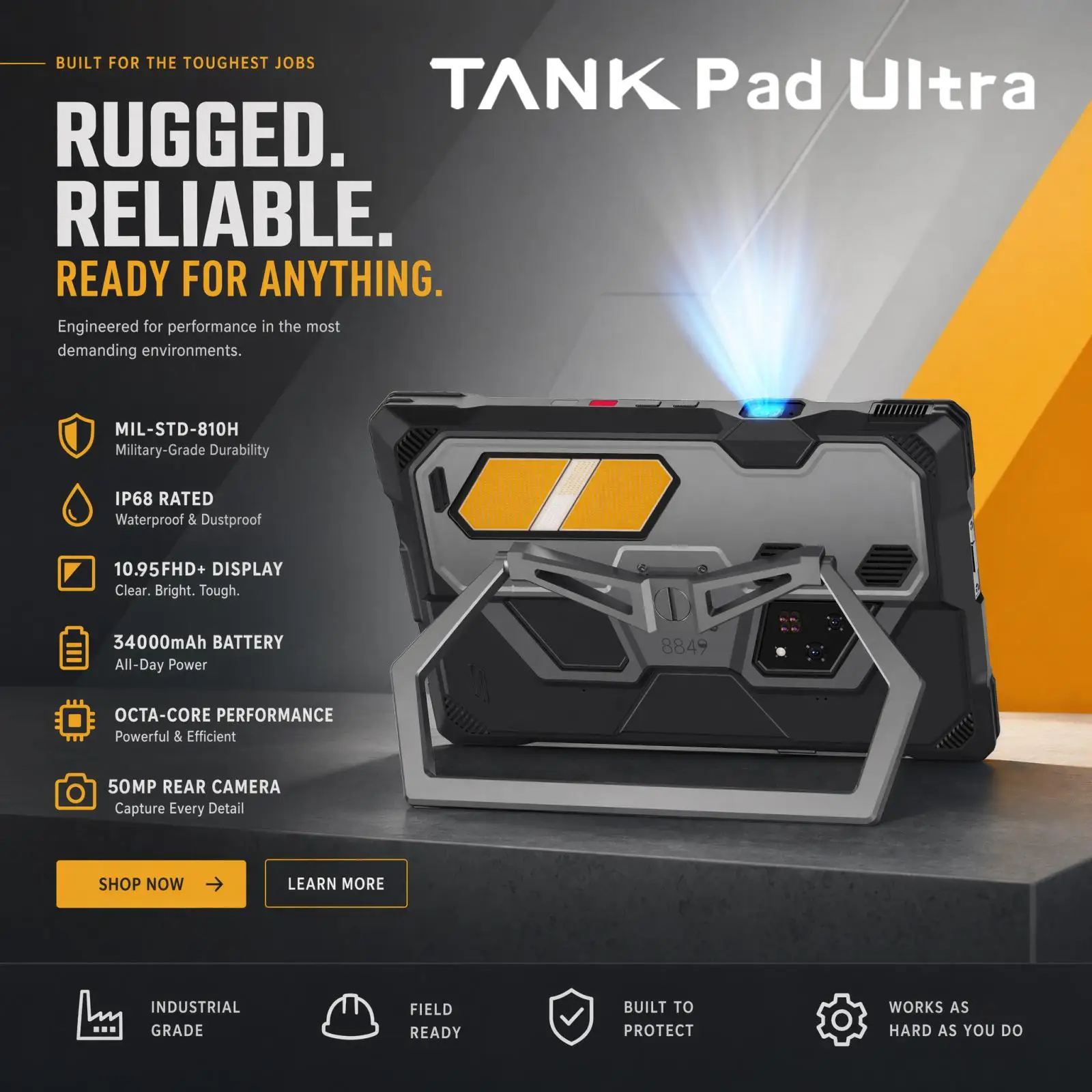 Unihertz 8849 Tank Pad Ultra Rugged Tablet Projector 16GB+512GB 10.95 inch Android 15 Dimensity 8200 Octa Core 5G Large Battery