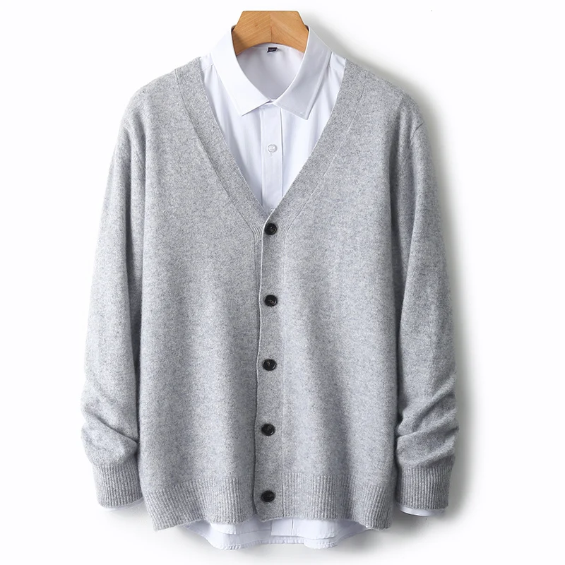 Men's V-Neck Sweater In Autumn And Winter 100% Long Sleeve Warm Knit Cardigan Loose Outer Wear Business Casual Coat Sweater. 3