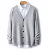 Men's V-Neck Sweater In Autumn And Winter 100% Long Sleeve Warm Knit Cardigan Loose Outer Wear Business Casual Coat Sweater. 3
