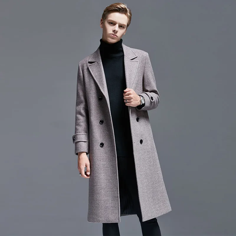 

Autumn & Winter England Wool Duffle Coat Men's Mid-length Slim Fit Double Breasted Herringbone Business Men Woolen Jacket 6XL