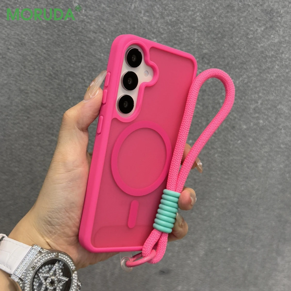 MagSafe Matte Translucent Wrist Strap Phone Case with Magnetic Cover