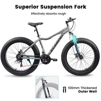 Ecarpat 26 Inch Mountain Bike, 4-Inch Wide Fat Tire Snow Mountain Bikes, 21 Speed for Men Women Bicycles, Steel Frame Disc Brake 3