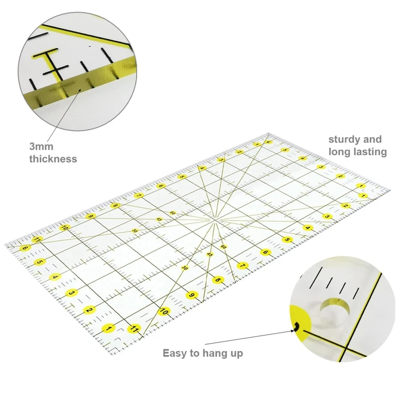 Clear Sewing Template Ruler Patchwork Cutting Pad Double Colored Lines Grids Angle Alignment Lines for Precise Quiling
