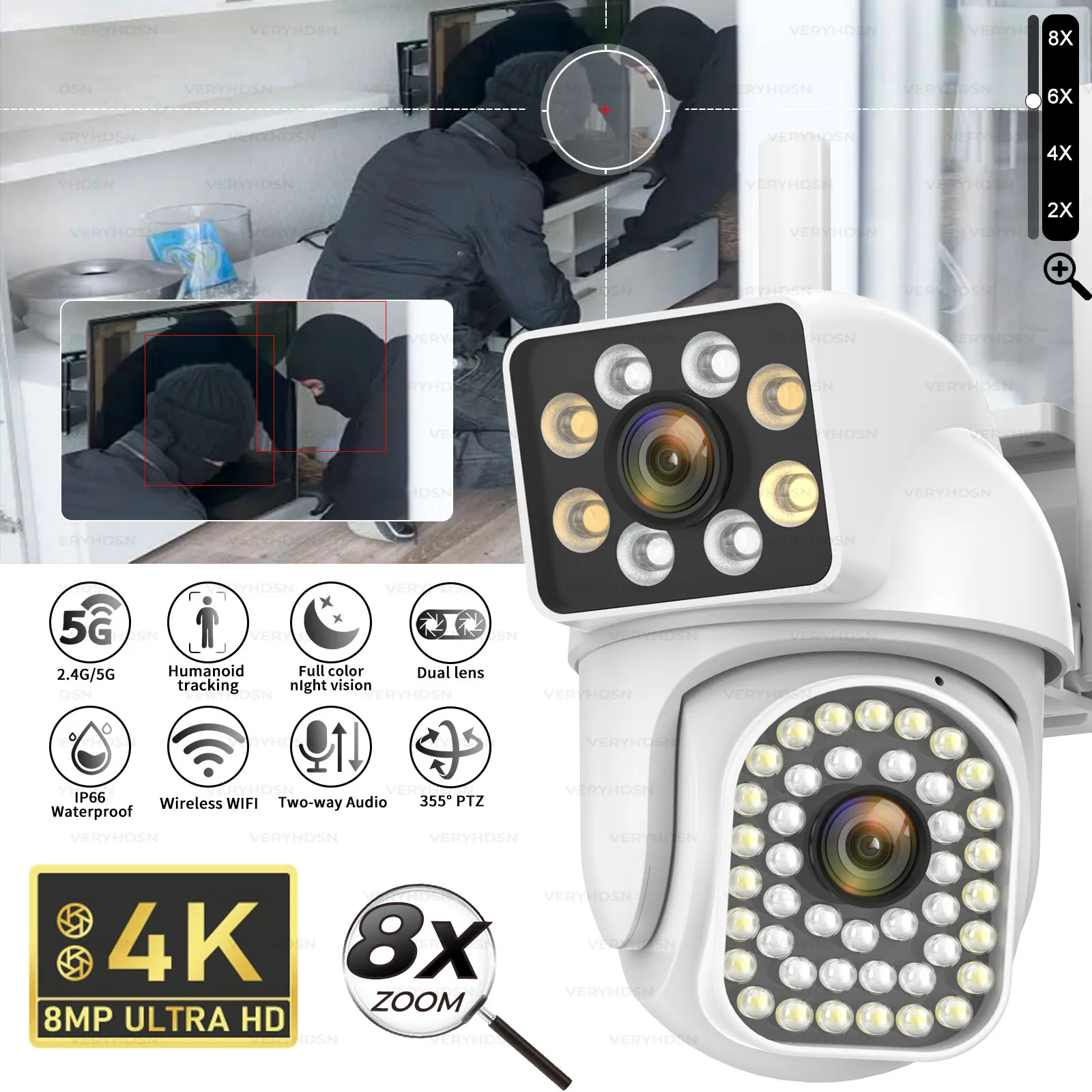 8MP WiFi IP Camera Dual Lens PTZ Full Color Night Vision Surveillance Cameras Human Detect Tracking Outdoor Waterproof 8x Zoom 8mp wifi ip surveillance cameras dual lens ptz 360 wireless outdoor waterproof security cctv camera human detect auto tracking