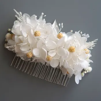 Materiale fiore stabilizzato pettine da sposa pezzo di capelli perle gioielli da sposa fatti a mano donne copricapo ornamento per capelli