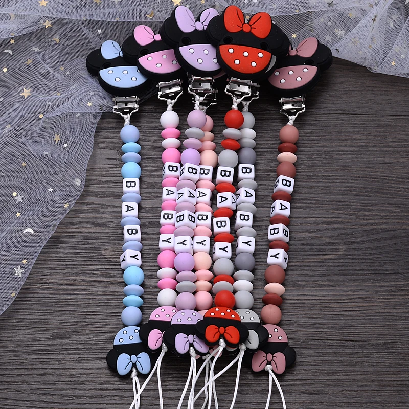 Customized Name Silicone Beads Baby Pacifier Chain Cartoon Dummy Nipple Holder Boy Girl Teether Teething Chain Nursing Chew Gift 3