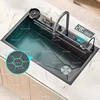 Stainless Steel Waterfall Kitchen Sink Embossed Digital display Multifunctional Large Single Slot Dishwashing Basin 1