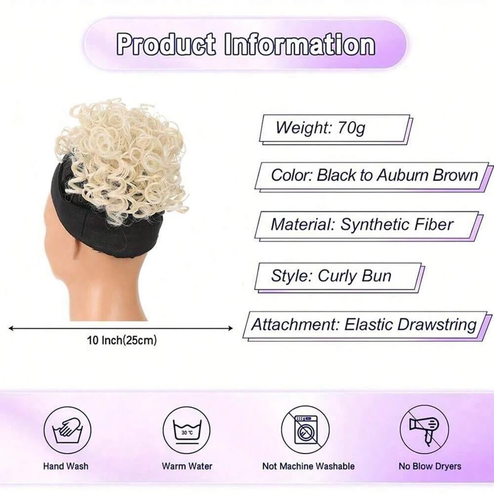 메시 컬리 헤어 번 스크런치 익스텐션 합성 드로스트링 포니테일 라이트 브라운 라지 두꺼운 업두 헤어피스 여성용