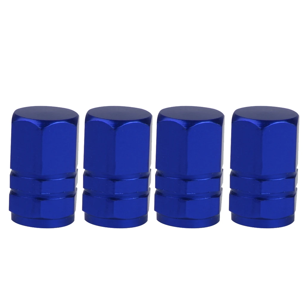 Blue Aluminum Hexagonal Tire Valve Caps for Car Motorcycle