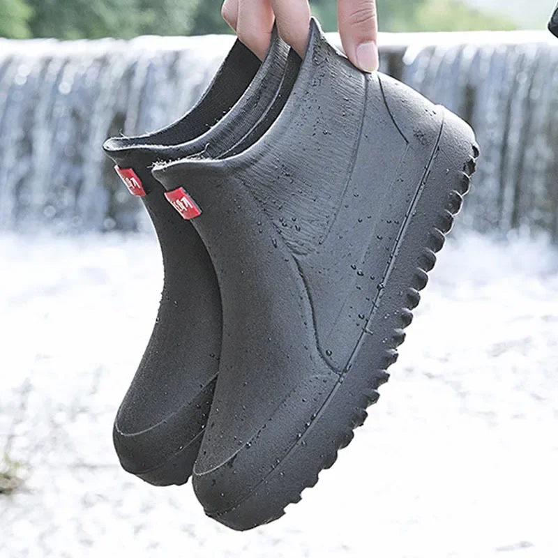Bottes de pluie homme mode mi-mollet doublées polaire antidérapantes cuisine pêche