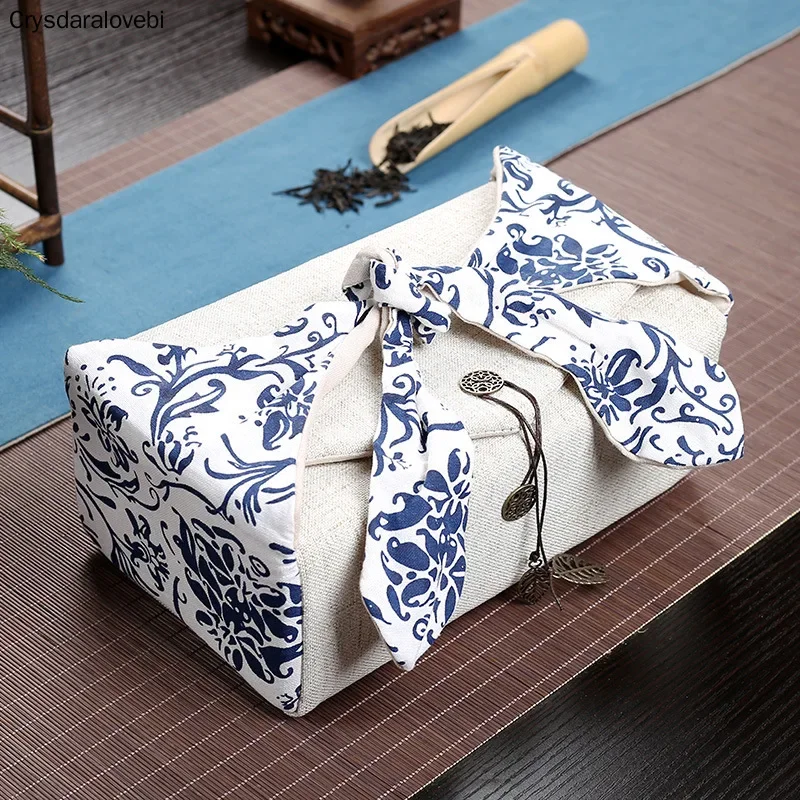 Vintage Printing Cotton And Linen Tea Cozies Portable Travel Kung Fu Tea Set Storage Teapot Teacup Tray Accessory Hand Bag