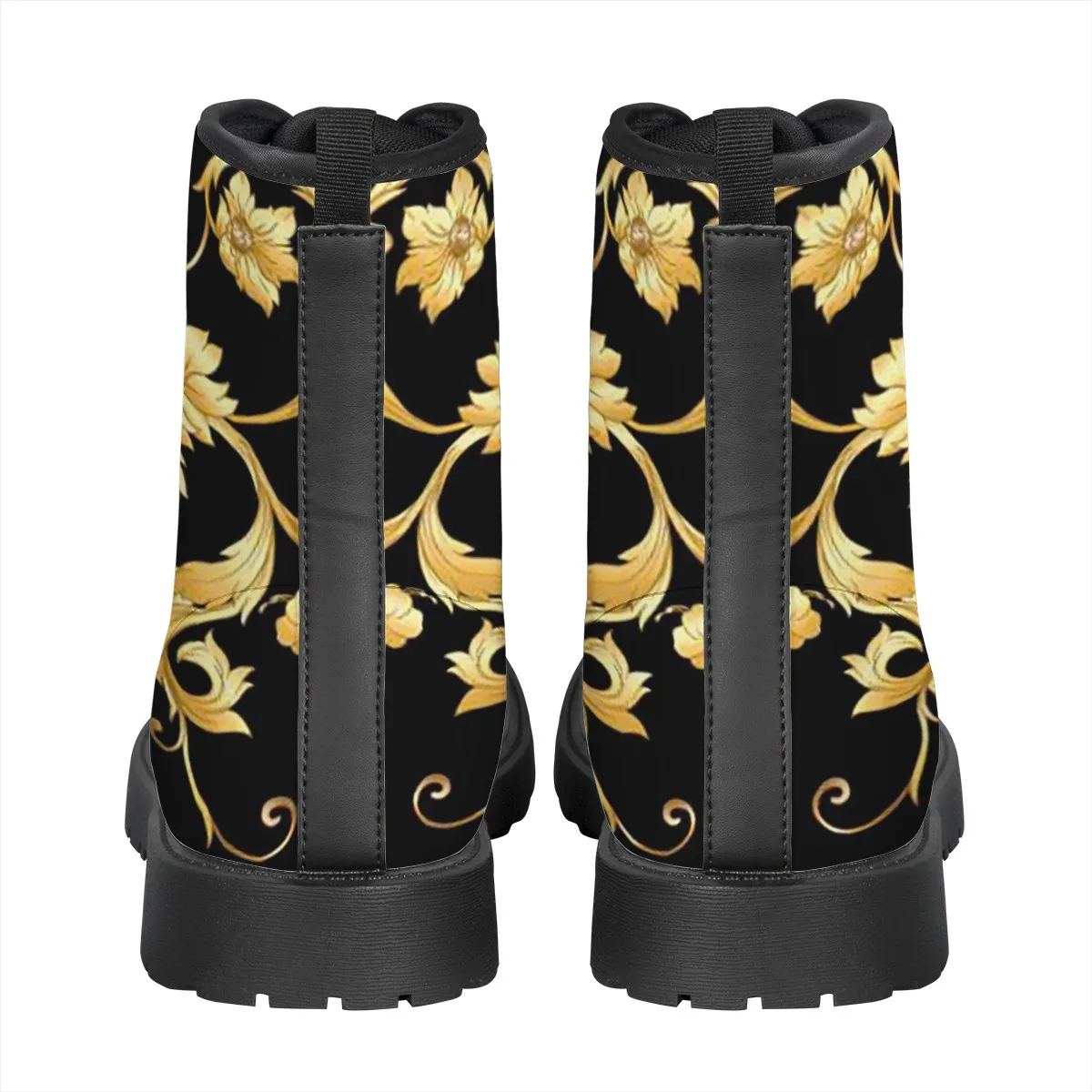 Women's Boots Black Golden Pattern PU Leather New Autumn Winter Fashion Women's Ankle Boots Retro Martin Boots