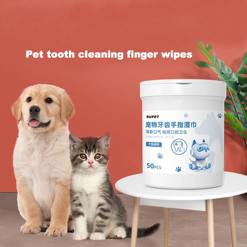 100Pcs Pet Teeth Cleaning Finger Glove Wet Wipe Eye Tear Ear Stain Remover Wet Towels For Cleaning Teeth Tartar Grooming Tools
