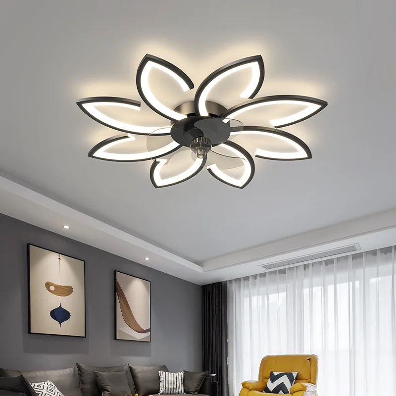 Petals LED Ceiling Lamp Ceiling Fans With Light Bedroom Dining Table Fan Lamp Ventilator Remote Control 220V Black Light Fixture 5