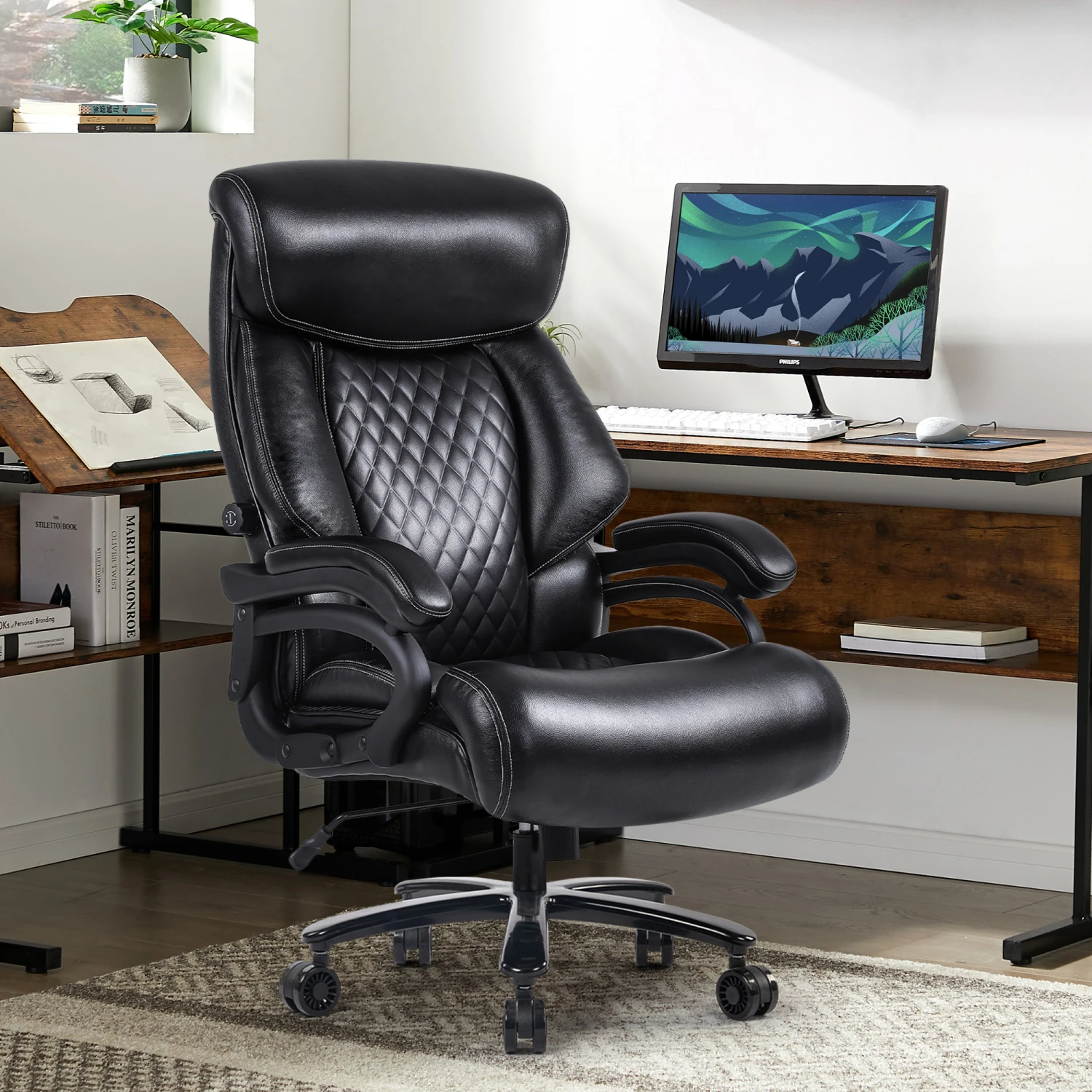 

Adjustable Heavy and Tall Executive Big and Tall Office Chair by Vanbow - Comfortable and Durable High Back Desk Chair with Adju