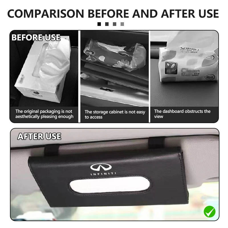 인피니티 FX35 Q30 G37 QX70 G35 QX50 QX60 QX80 QX30 JX35용 차량 티슈 박스, 햇빛 가리개, 시트 등받이 걸이형 티슈 케이스