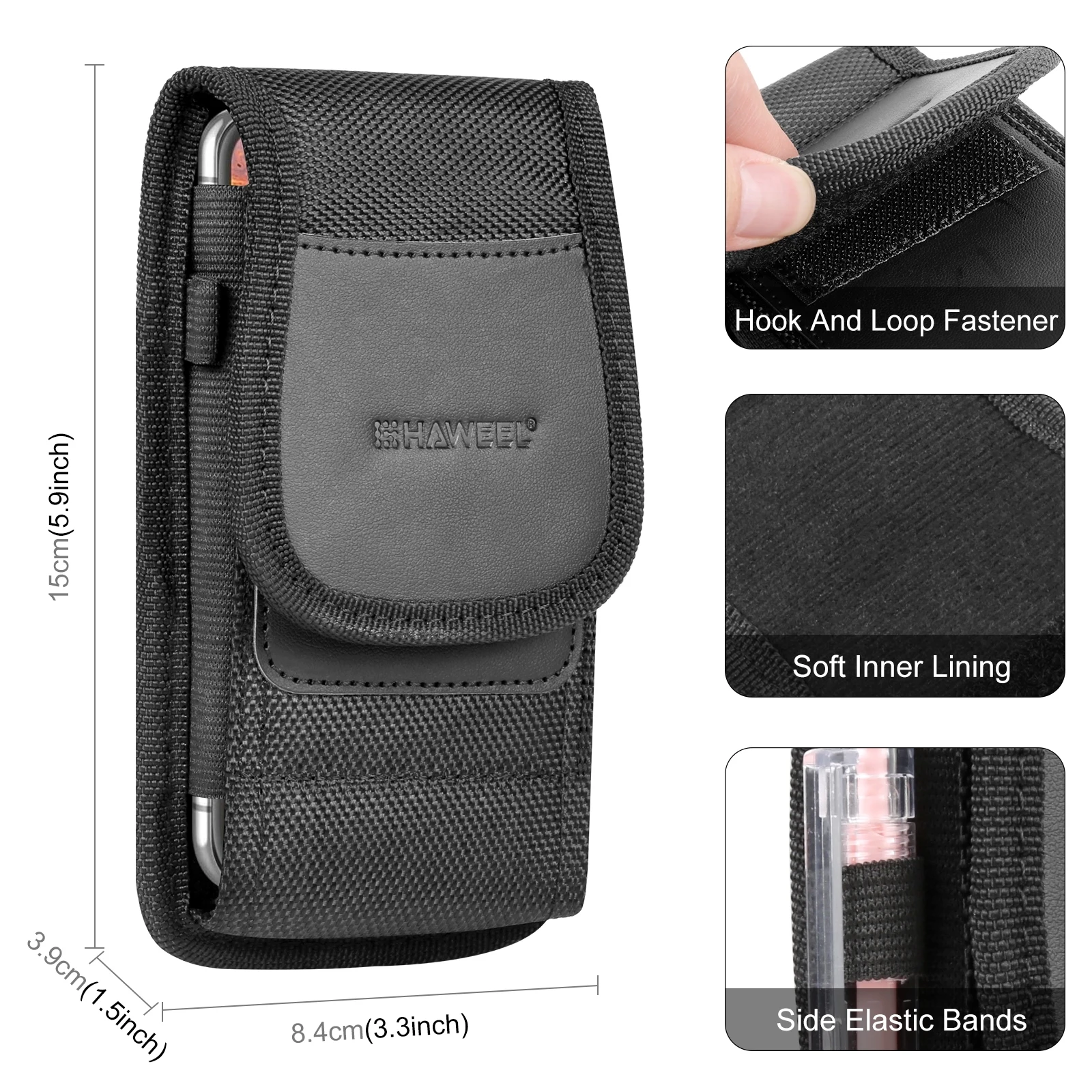 HAWEEL Nylon Cloth Phone Belt Clip Carrying Pouch with Card Slot 4.7 /6.1/ 6.8 inch Phone Bag Cases Vertical / Horizontal / Clip