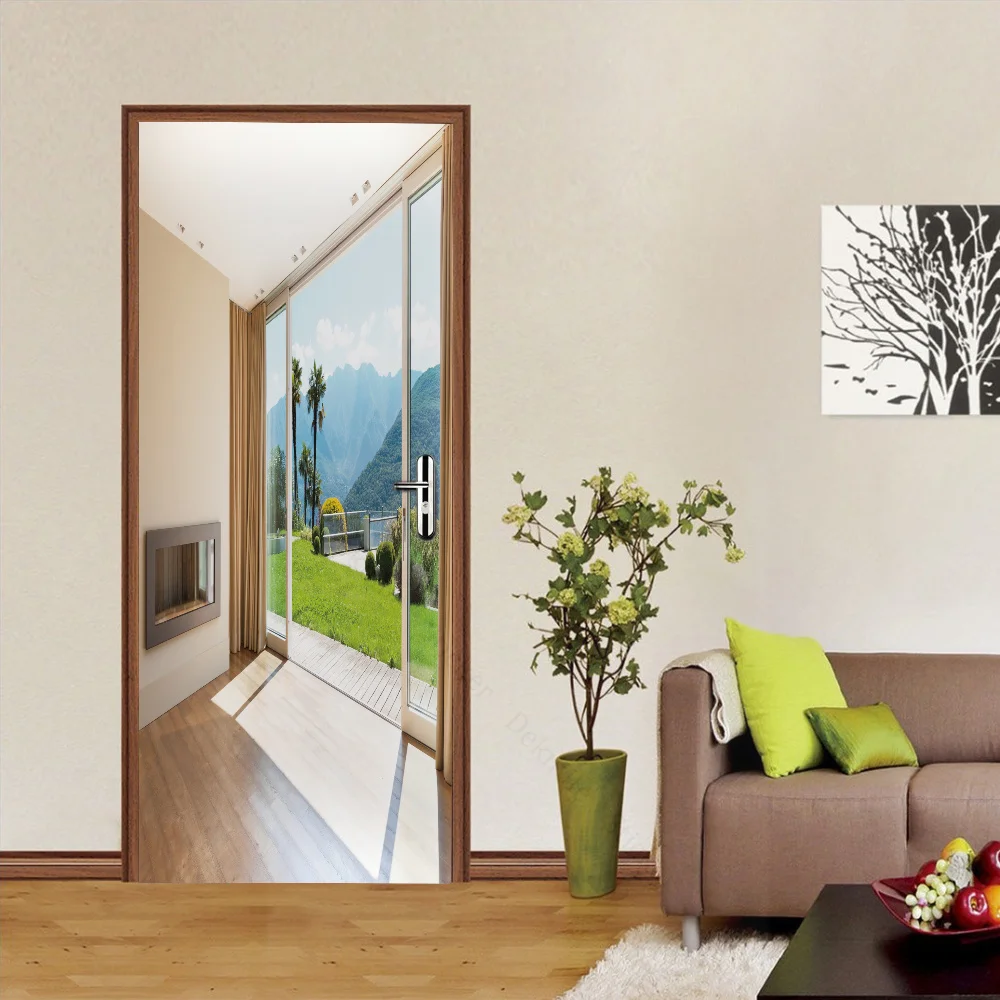 Adesivo per porte in legno con foglia a specchio visivo 3D per soggiorno  decorazione camera da letto adesivo carta da parati Poster decorazioni per  la casa adesivi murali - AliExpress